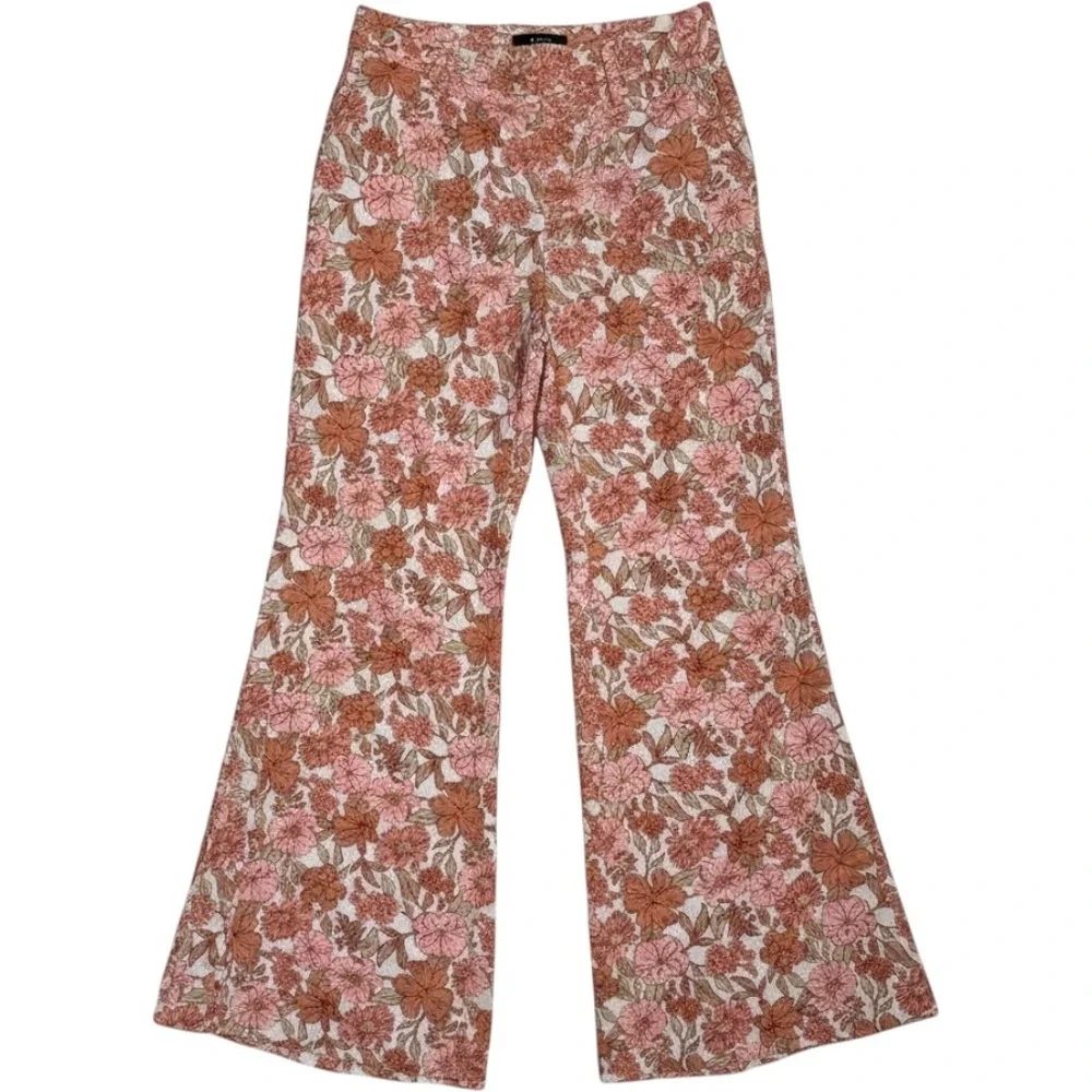 Amalie Floral Wide Leg Flare‎ Pants Pink Terracotta Boho High Waist Size 10